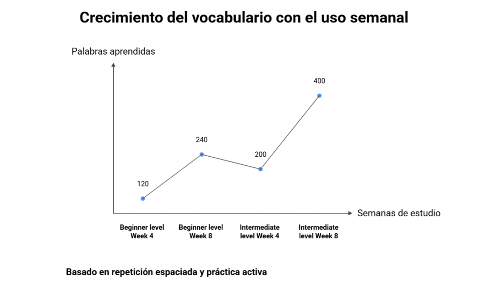 Crecimiento del vocabulario con el uso semanal Crecimiento del vocabulario con el uso semanal